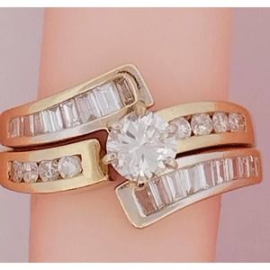 14K Diamond Wedding Ring Set / Engagement Ring  size 5,6,7,8,9,10 REAL DIAMONDS